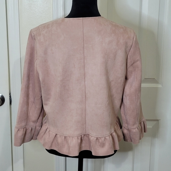 Roz & Ali Women's Ruffle Long Sleeve Blazer Jacket Rose Size Large - Picture 4 of 14